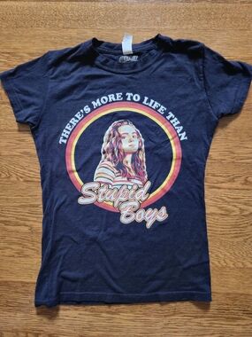 Black Graphic Tee - "Stupid Boys" Retro Circle Design